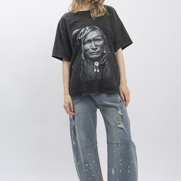 Blue Velvet Chief Print Washed Short Sleeve T-shirt Black Sm-xl NWT - Picture 5 of 5